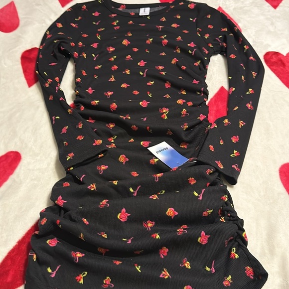 Abound Nordstrom black floral ribbed dress ruched sides NWT - Picture 8 of 10